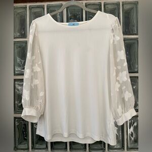 CeCe White Blouse with Floral Sheer Sleeves
